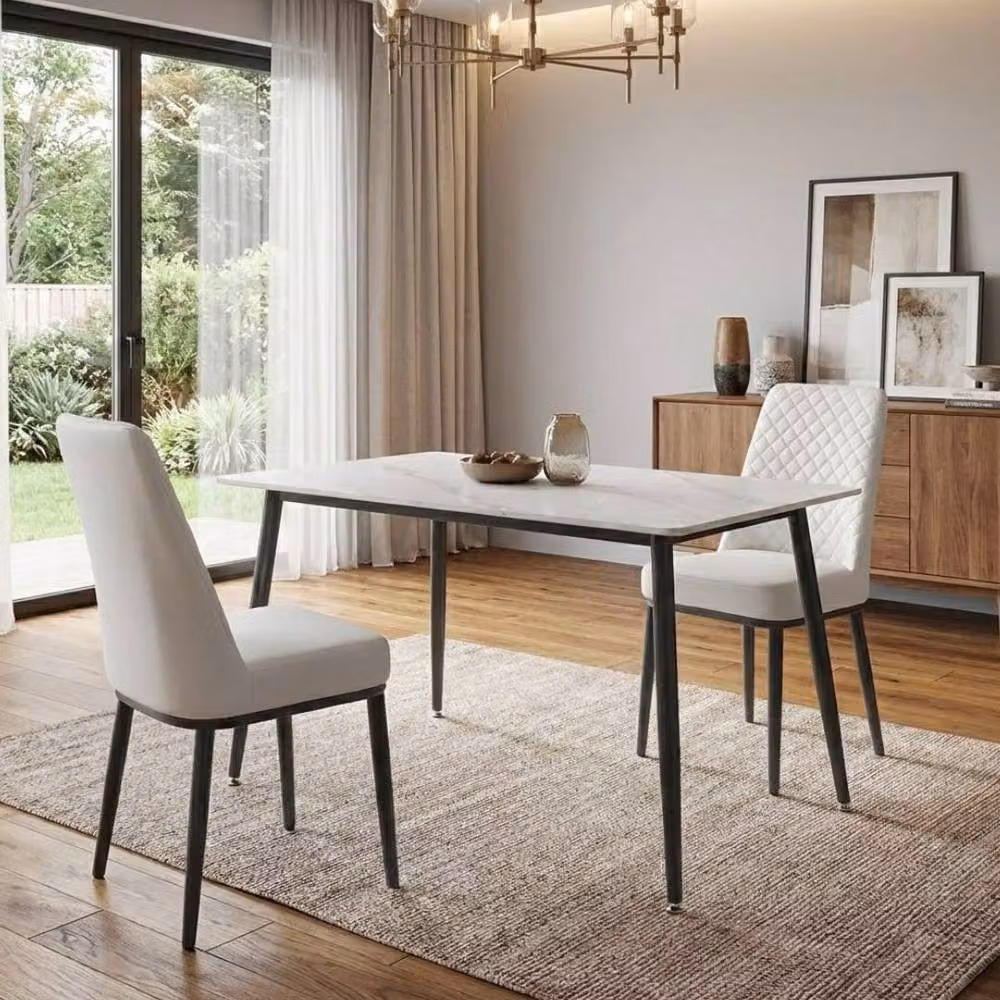 HOME LUXE INTERIOR Set of 2 Oxford White PU Leather Dining Chairs with Slim Metal Legs – 2