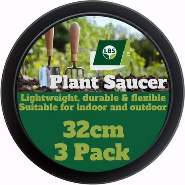 Bronte Heritage Round Plastic Plant Pot Saucer, Black, Diameter: 32 cm, Pack of 3
