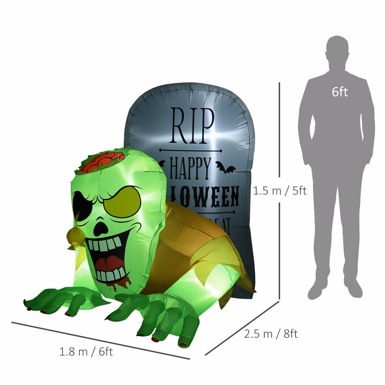 HOMCOM 5ft Halloween Inflatable Ghost and Tombstone Outdoor Decorations with Built-in LED Lights, Multicolour – 3