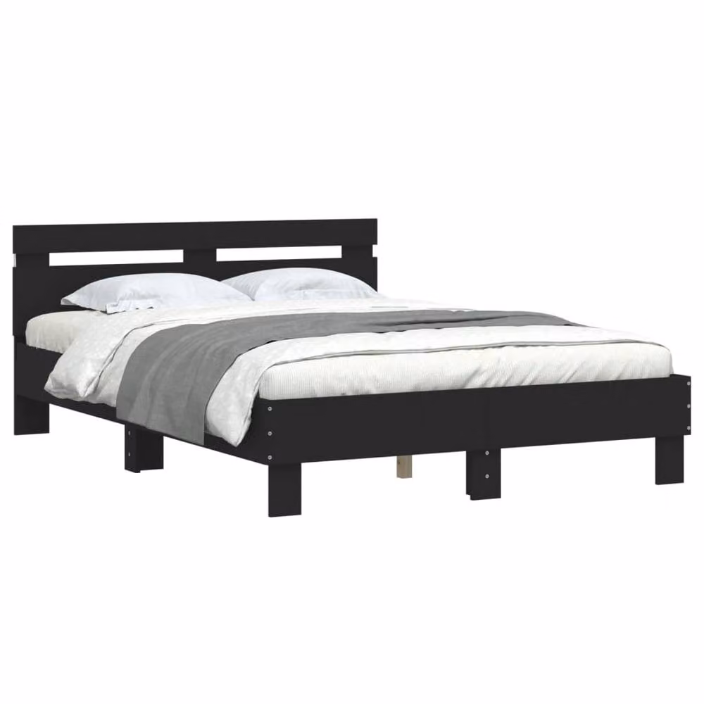 Berkfield Home Modern Small Double Bed Frame in Black with LED Under-Bed Lighting and USB Charging Port, W/D/H: 120 x 200 cm – 3