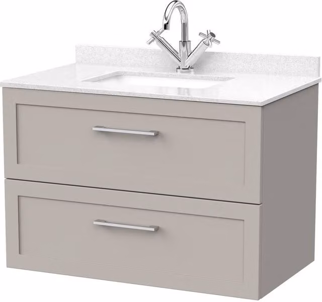 Balterley Stonnall 2 Drawer Wall Mounted Vanity with Marble Top and Basin, Pebble Grey, W: 80 cm