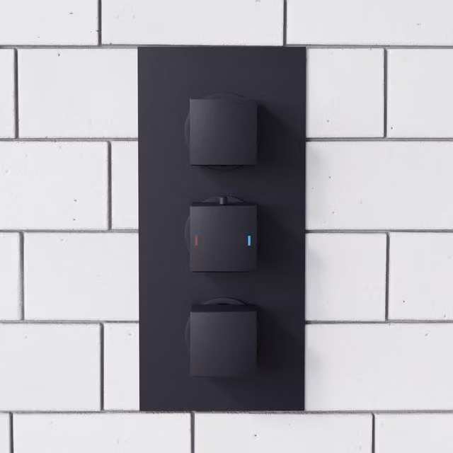 Nes Home Matt Black Square Concealed Thermostatic Shower with 3 Dials and 3 Outlets