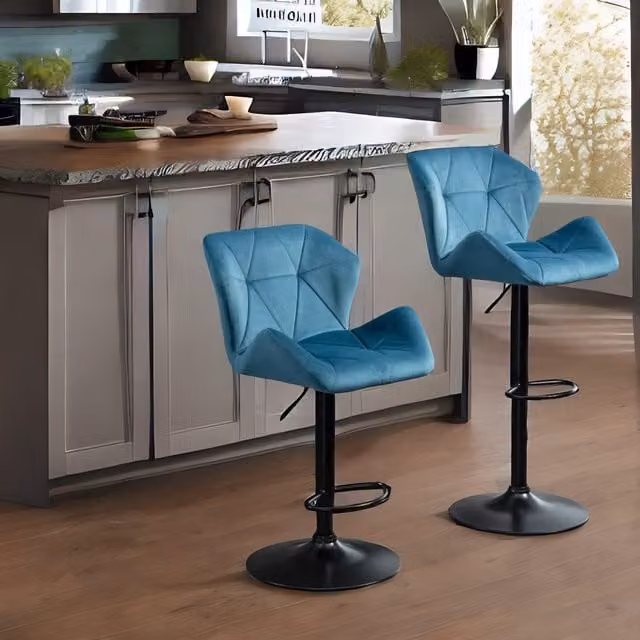 Rafaelo Mobilia Set of 2 Retro Blue Adjustable Height Bar Stools – 1