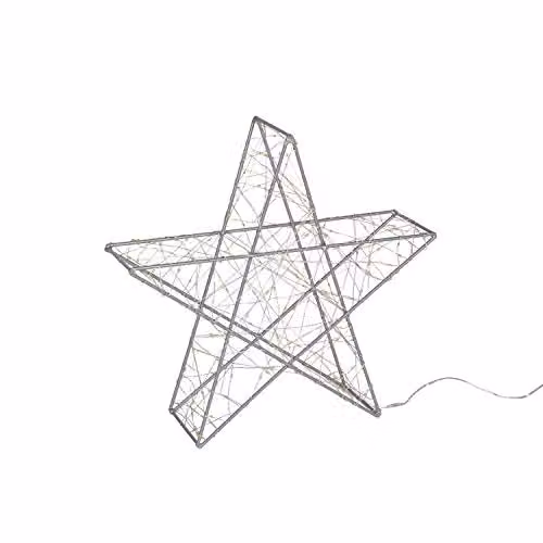Lights4fun.co.uk Small Silver Metal LED Star Light for Indoor and Outdoor Tabletop Use, White – 3