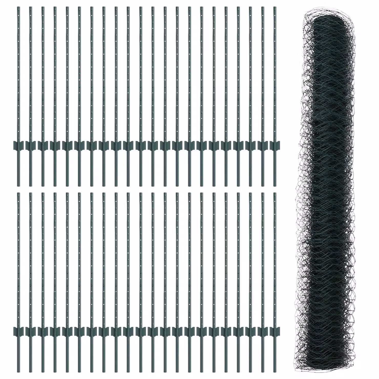 Berkfield Home Green Galvanised Steel U-Channel Fence Posts and Hexagon Fence Set, 11 x 100 cm Posts and 1 x 100 m Fence – 2