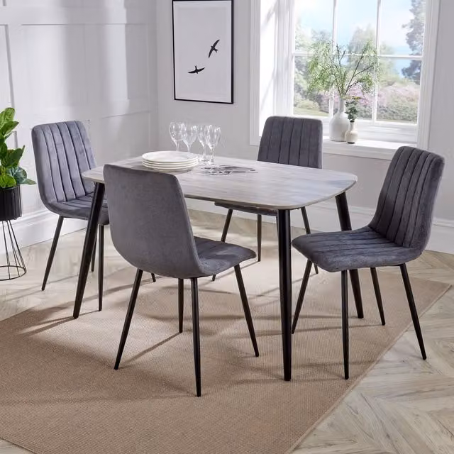 Core Products Ltd Aspen Rectangular Dining Set with Grey Oak Effect Table and 4 Fabric Chairs in Grey and Black