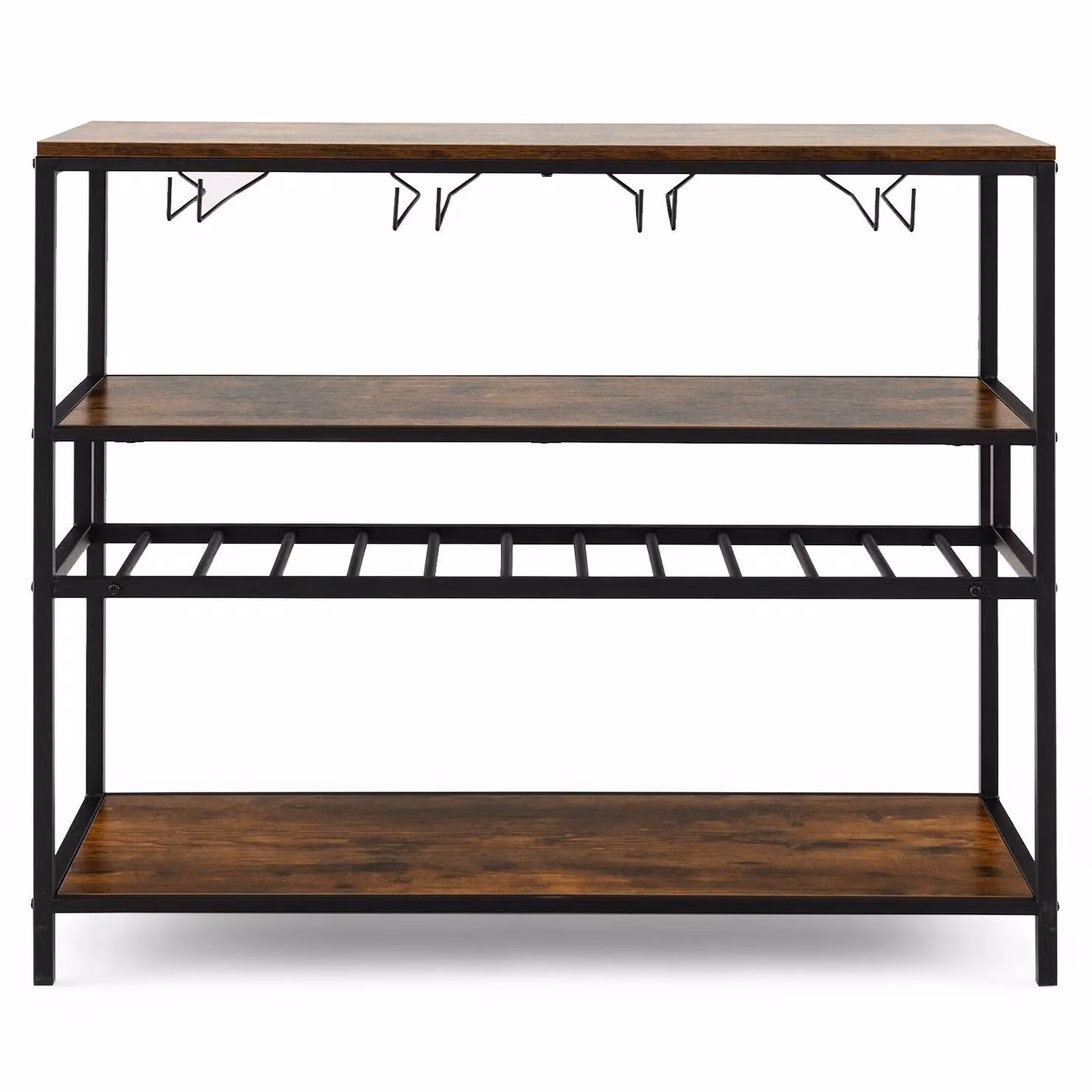 Costway Industrial Bar Cabinet in Brown with Wine Rack and 4 Rows of Glass Holders – 6