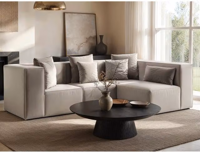 SolaceCo Anders Right Corner Modular Sofa in Beige Velvet