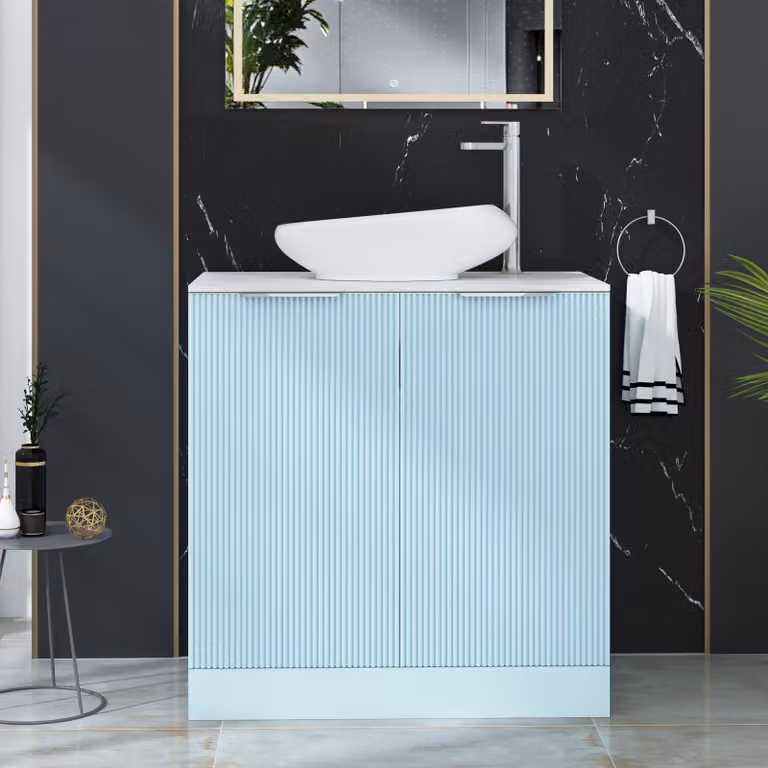 Royal Bathrooms Evora 800mm Powder Blue Fluted Floor Standing Countertop Vanity Unit with Nova Basin and 2 Soft Close Doors