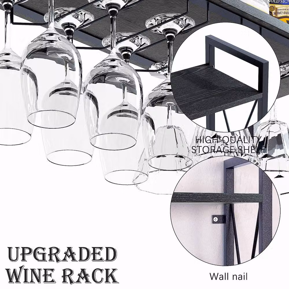 Huhote 2 Tier Wall Mounted Wine Glass Rack Holder in Matt Black – 3