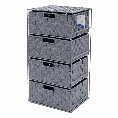 JVL Vichy 4 Drawer Wide Nylon Storage Tower in Grey