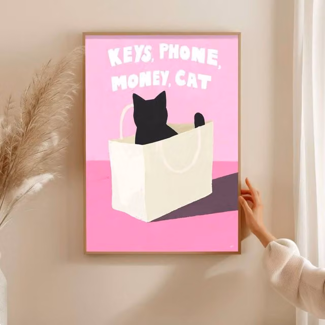 The Paper Tail Keys & Cat Wall Print, Multicolour, W: 21.0 cm, H: 29.7 cm – 1