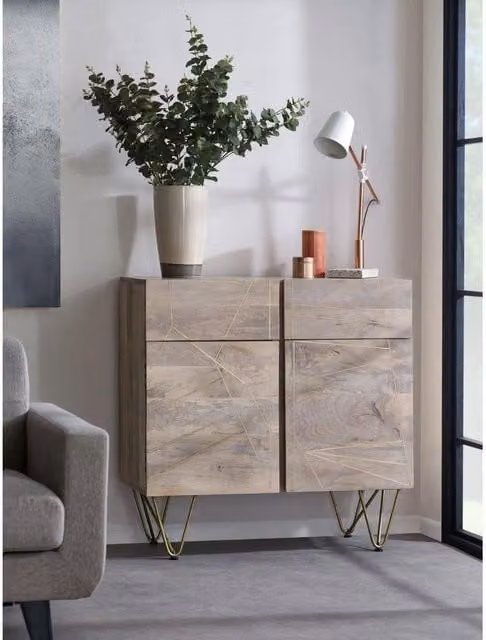 IH Design Deiondre Small Sideboard in Light Mango and Brown with Gold Details