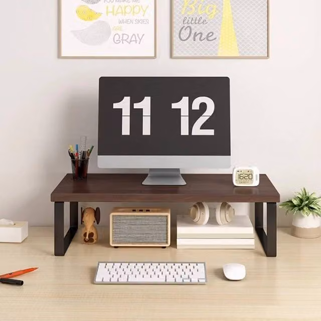 EONLION Brown Wood Computer Desktop Monitor and Laptop Stand