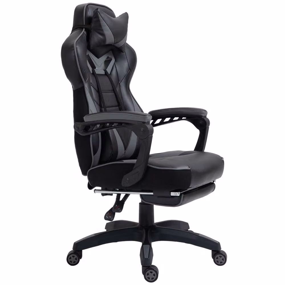 Rolipo Grey PU Leather Racing Gaming Chair with Footrest, Headrest and Lumbar Support – 2