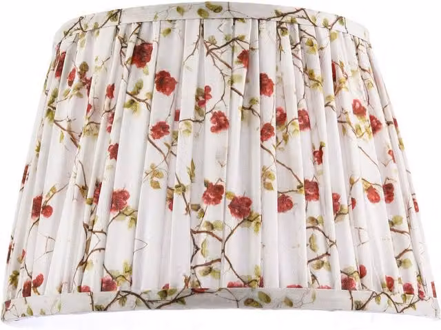 Happy Homewares Traditional Red, Green and White Floral Cotton Fabric Pleated Cylinder Lamp Shade