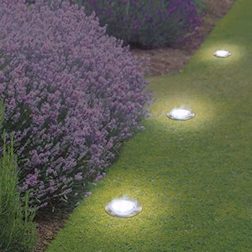 GardenKraft Stainless Steel Solar LED Ground Lights, 4 Pack, IP67 Waterproof, White/Silver – 2
