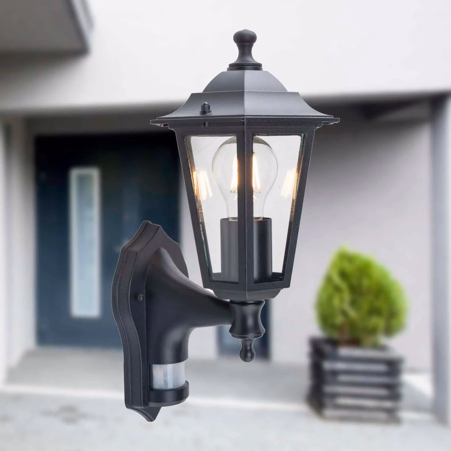 First Choice Lighting Eversham Black Six Sided Lantern Outdoor Motion Sensor Wall Light – 4