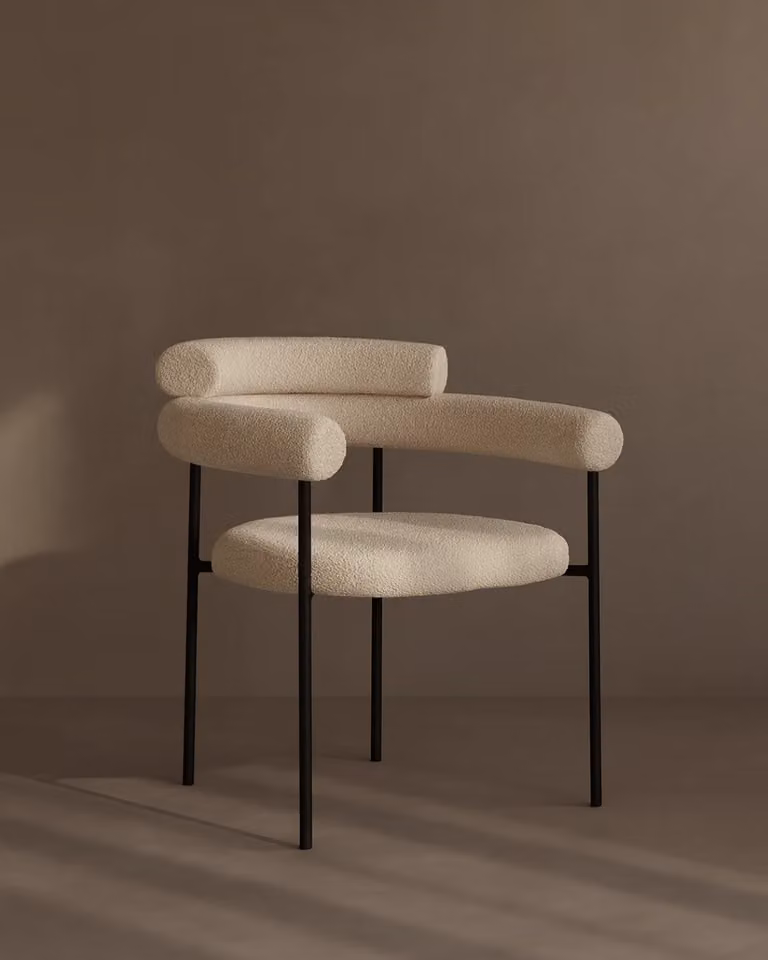 Tommy Franks Alita Dining Chair in Beige and Black Bouclé with Metal Legs