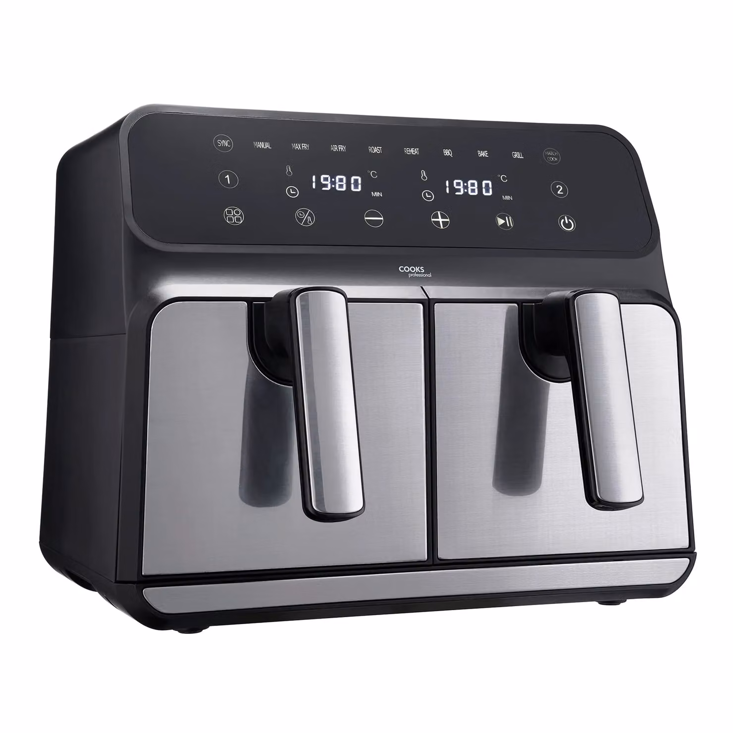 Cooks Professional Dual Digital XL Air Fryer 8L Healthy Cooker with Double Basket, Timer and Digital Display in Silver and Black – 3