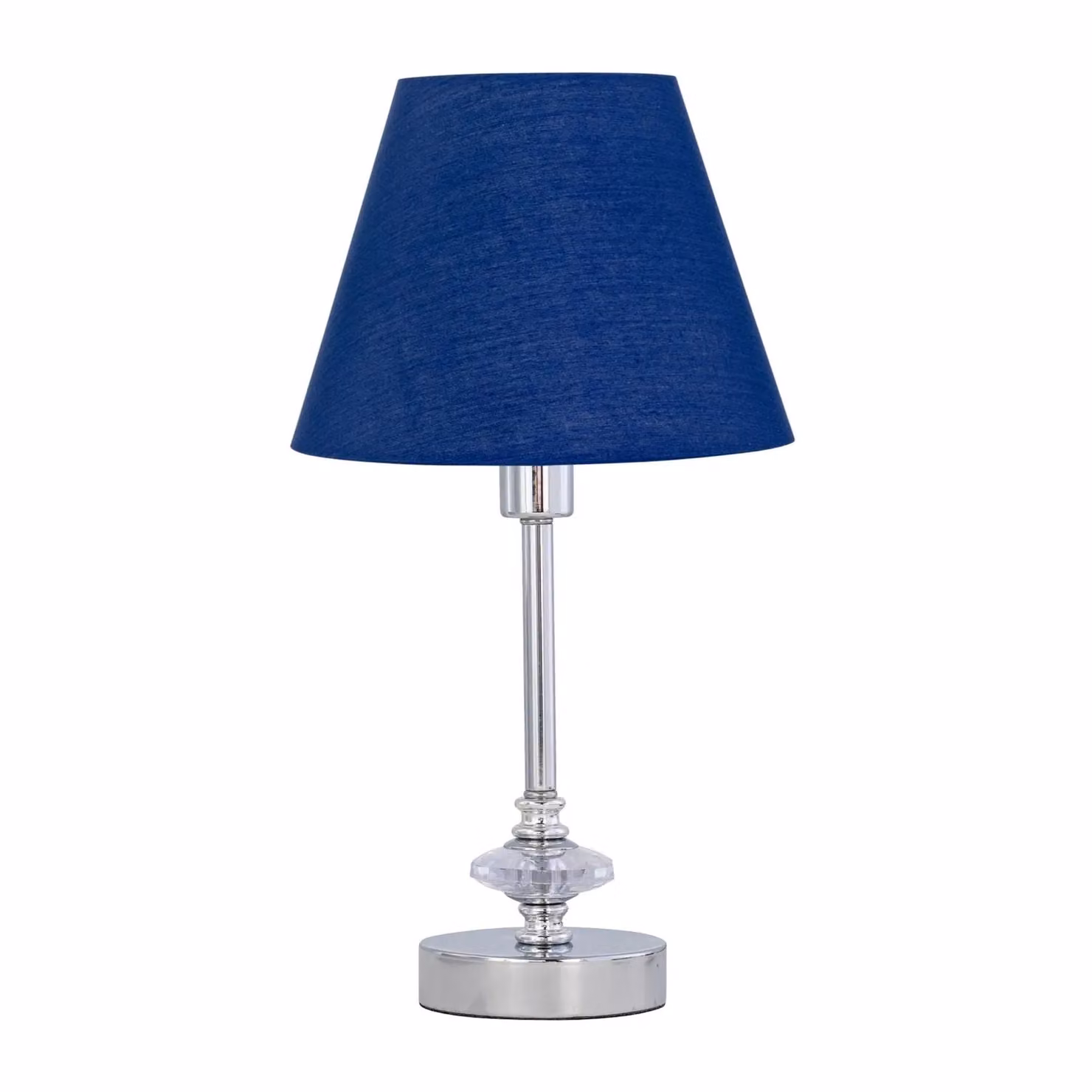 First Choice Lighting Set of 2 Chrome Jewelled Table Lamps with Navy Blue Fabric Shades – 2