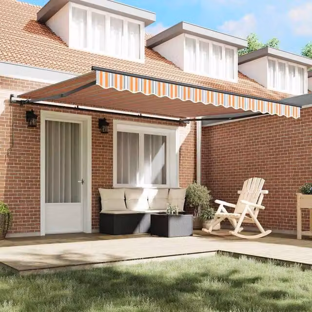 Berkfield Home Manual Retractable Folding Arm Awning, Multicolour Orange Stripe, W: 400 cm, D: 300 cm