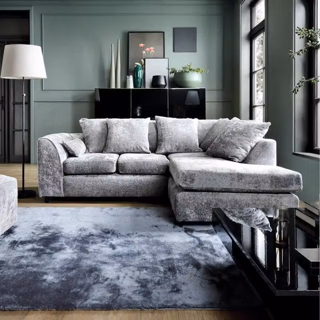 Abakus Direct Harriet Right Facing Corner Sofa in Light Grey Crushed Chenille
