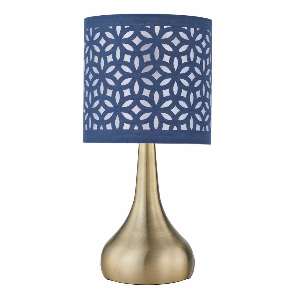 First Choice Lighting Romana Set of 2 Antique Brass Touch Table Lamps with Blue Fabric Shades – 2