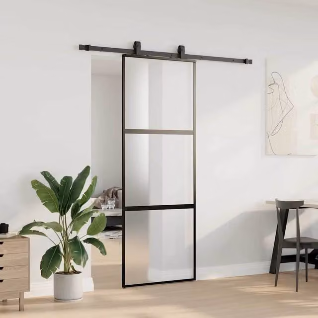 Berkfield Home Sliding Glass Door with Hardware Set in Black, W: 76 cm, H: 205 cm