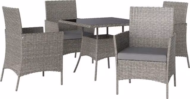 Outsunny Five-Piece Rattan Dining Set in Light Grey