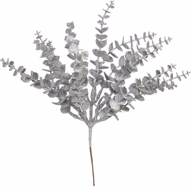 Kingsbury Gifts Artificial Glitter Eucalyptus Bush in Silver