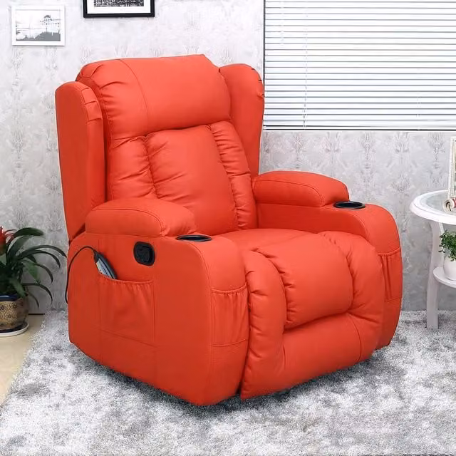 More4Homes Caesar Red Bonded Leather Manual Recliner Rocking Swivel Chair with Heat and Massage