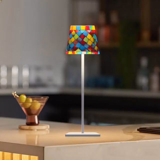 mysmartbuy Multicolour Mosaic Touch Table Lamp with Glass Effect and Rechargeable Battery, Height: 36 cm