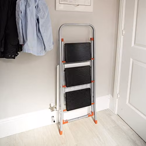 TB Davies 2-Step Slimline Steel Step Stool in Grey and Silver – 2