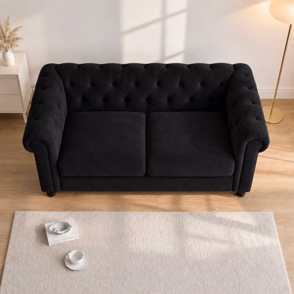 Sofaya Hampton 2 Seater Chesterfield Sofa in Black Velvet – 2
