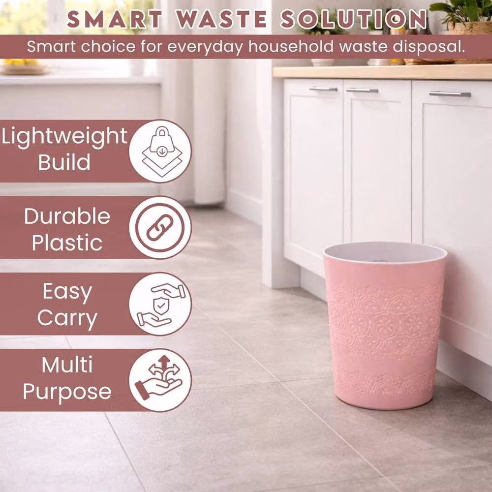 PAWNORA Pink 9 Litre Plastic Waste Paper Bin for Home, Office or Kitchen – 4
