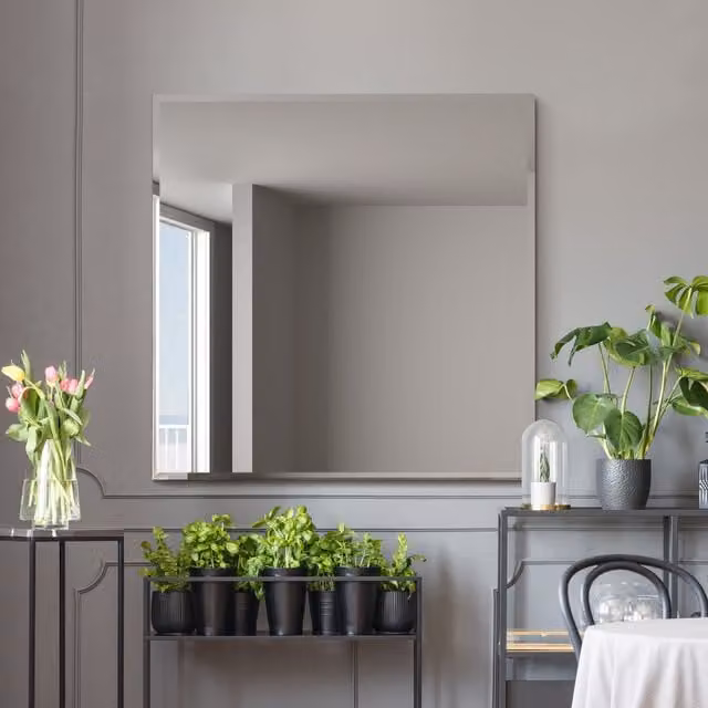 MirrorOutlet Moderni Frameless Bevelled Square Wall Mirror in Black