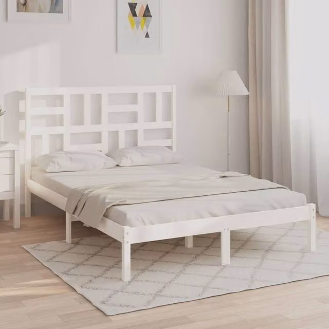 Berkfield Home White Solid Pine Wood Bed Frame W: 140 cm, D: 200 cm – 1
