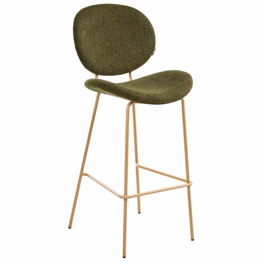 Wyld and Coco Astra Set of 2 Dark Green Boucle Bar Chairs with Wood-Look Metal Legs – 3