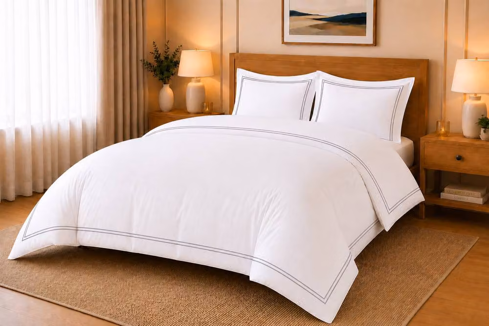 Pamposh 800TC Egyptian Cotton Sateen Double Duvet Cover Set in White with Grey Embroidery, W/D/H: 140 x 200 cm – 2