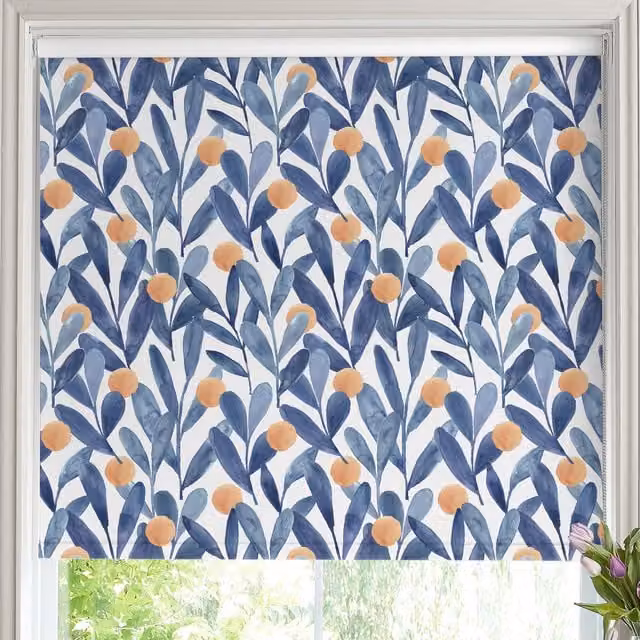 Voyage Maison Enso Made to Measure Blackout Roller Blind in Cobalt Blue Floral Design