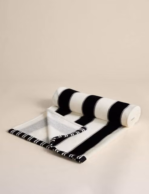 M&S Black Striped Pure Cotton Sand Resistant Beach Towel