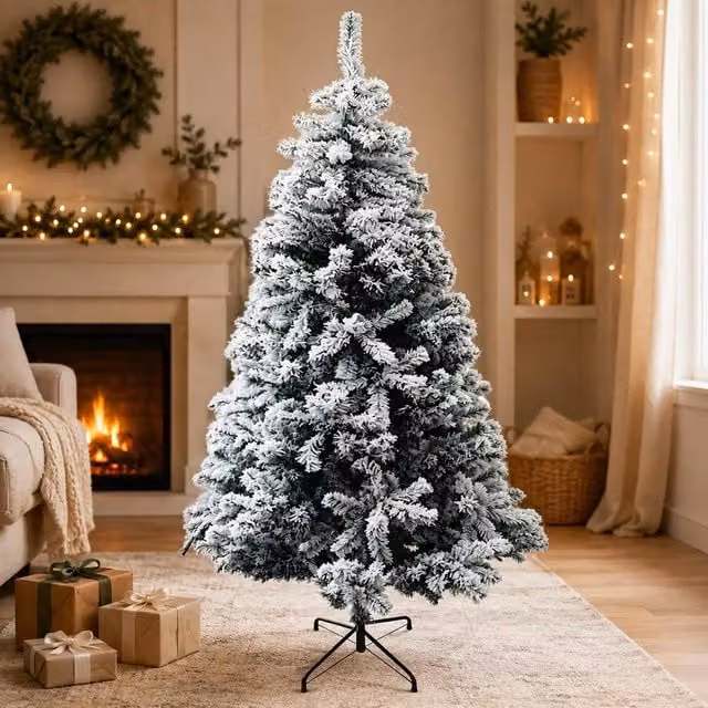 Gr8 Home 7ft Green Snow Flocked Artificial Christmas Tree