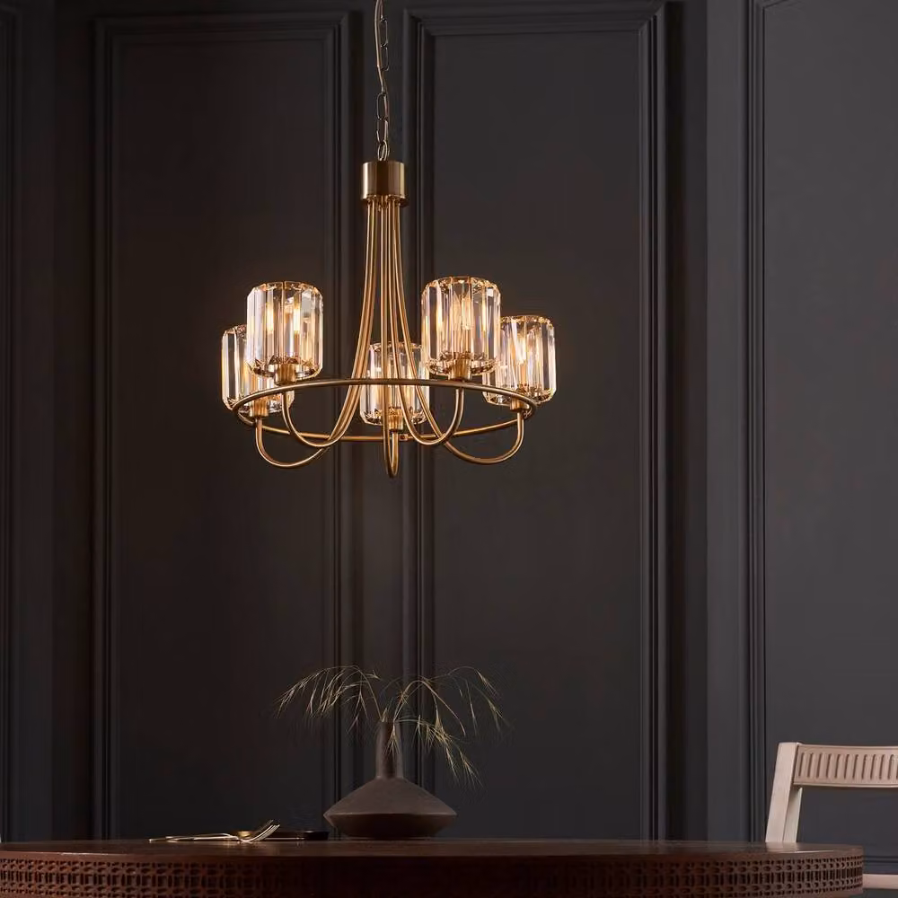 Netlighting Berenice 5 Light Multi Arm Ceiling Pendant with Glass Shades in Antique Brass and Gold – 2
