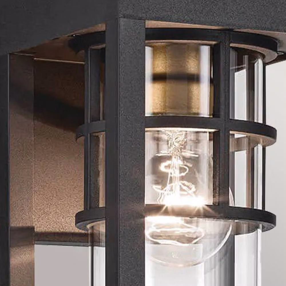 Kichler Hone Small Outdoor Wall Lantern in Black with Transparent Glass, IP44 Rated, E27 Socket – 4