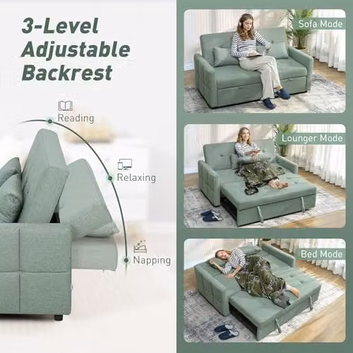 HOMCOM 2 Seater Click Clack Sofa Bed in Green with Fabric Upholstery and Sleeping Function – 4