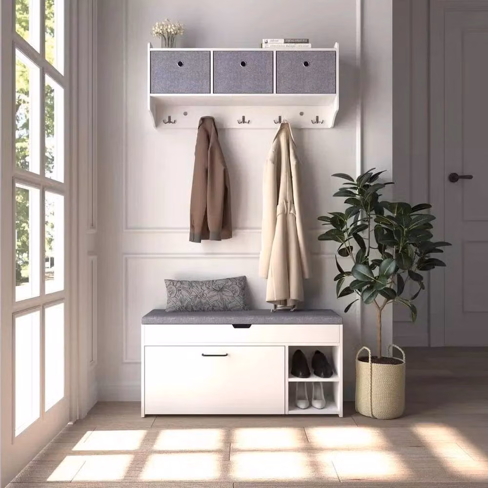 FORGEVIO Modern Shoe Cabinet and Bench in White and Grey – 3