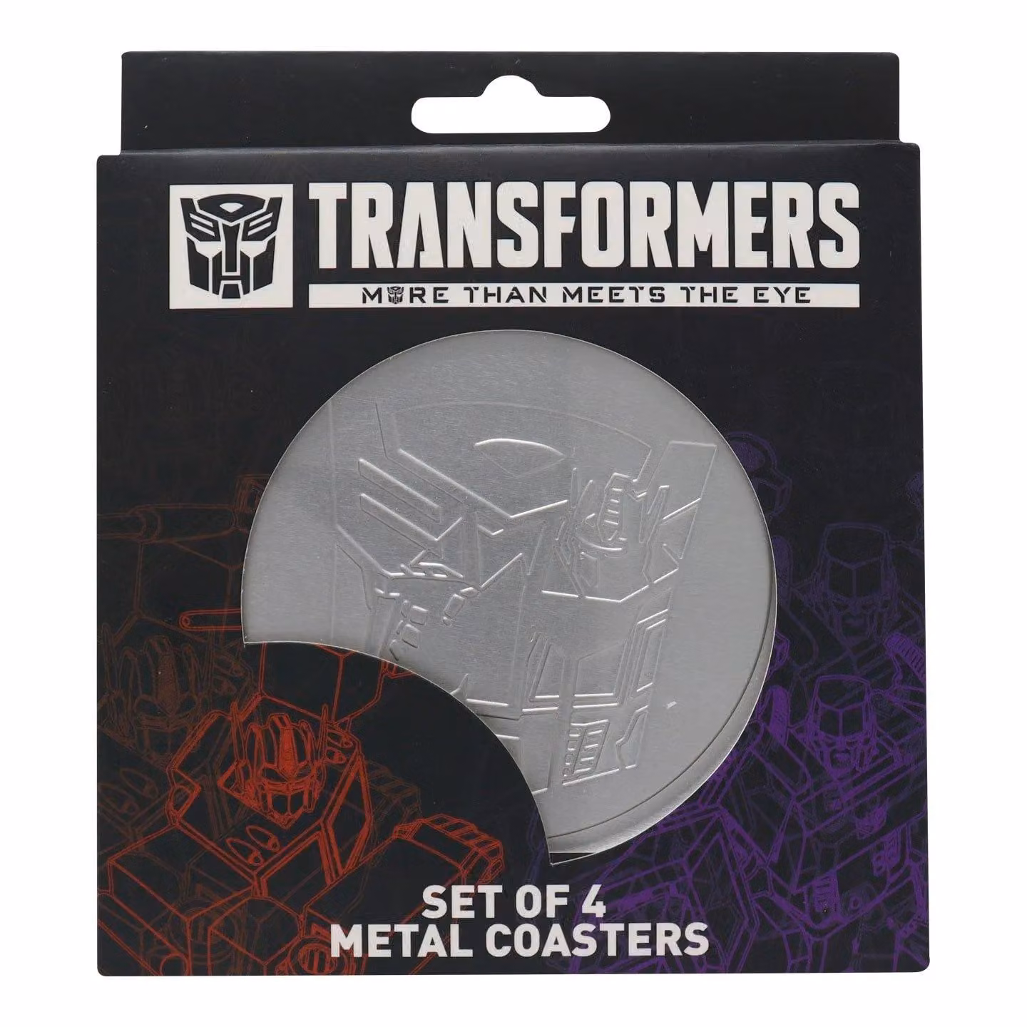 Transformers Set of 4 Round Embossed Metal Coasters with Non-Slip Cork Base in Silver and Multicolour – 2