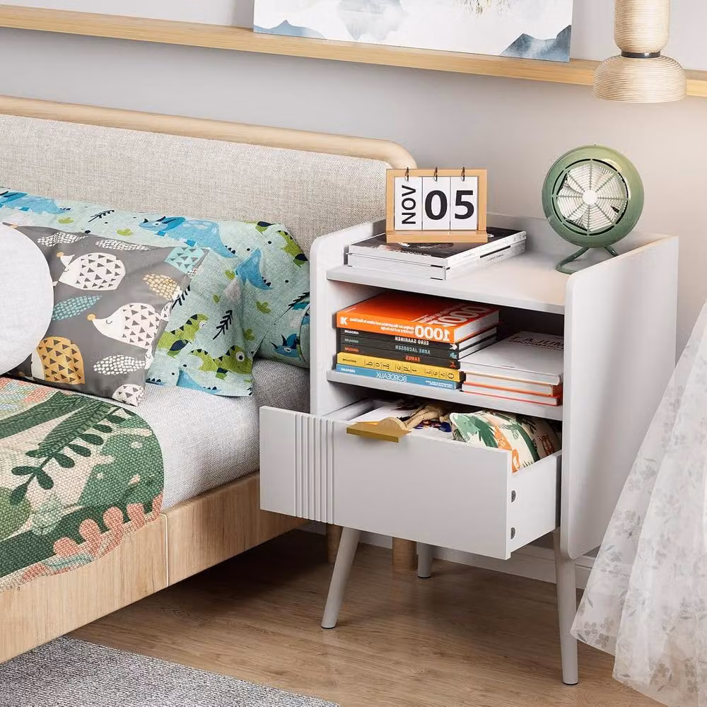 Huhote Stylish 2 Tier Bedside Table with Drawers in White – 4