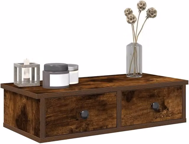Berkfield Home Wall Shelf with Drawers in Smoked Oak Brown, W/D/H: 60 x 25 x 15 cm – 1